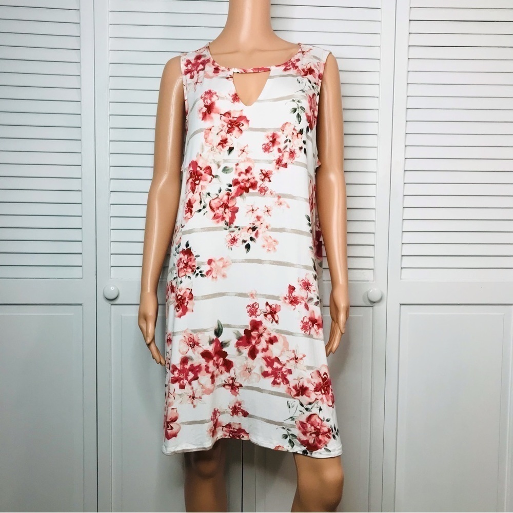 2/$25 MAURICES White Floral Striped Sleeveless Dress Size 1X